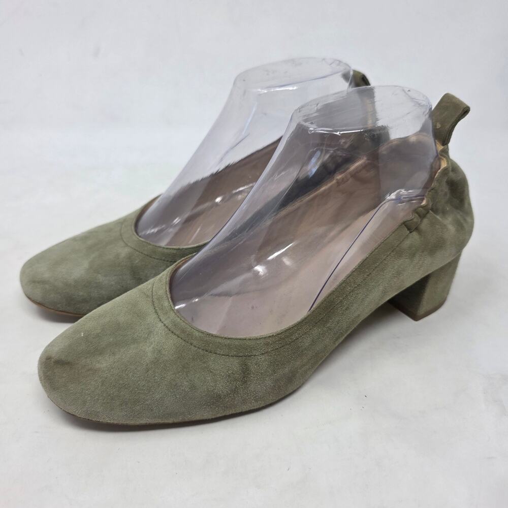 Everlane Olive Suede Block Heel Ballet Pumps Slip On Shoes US 8